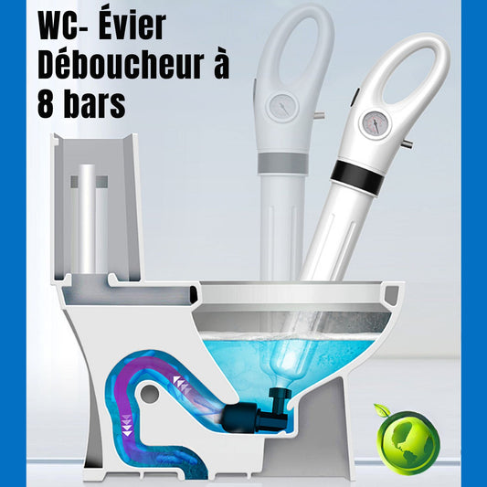 Déboucheur Turbo à pression d'air - Finis les bouchons ! Inclus 5 accessoires.